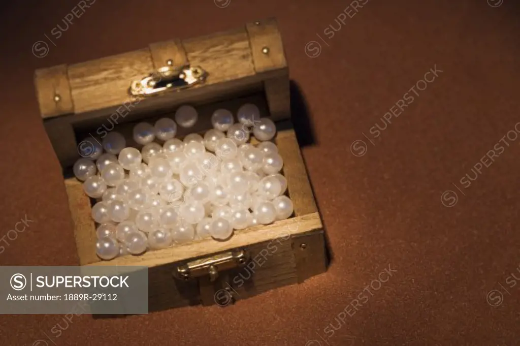 Pearls in a wooden box
