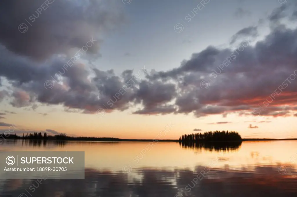 Sunset over Astotin Lake at Elk Island National Park, Alberta, Canada