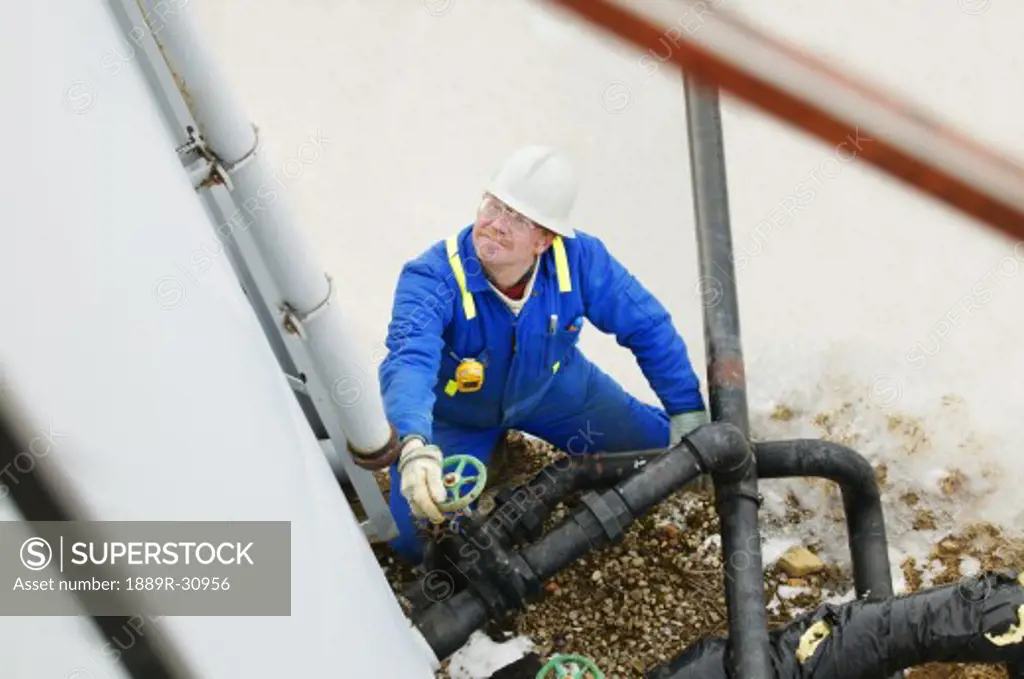 High angle view of an industrial worker