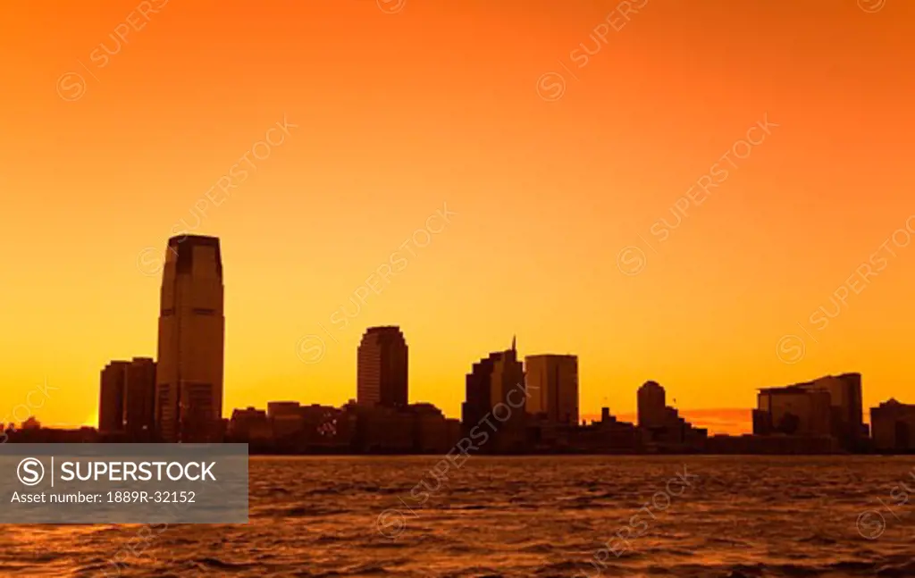 Jersey City at sunset in New York City, New York, USA  