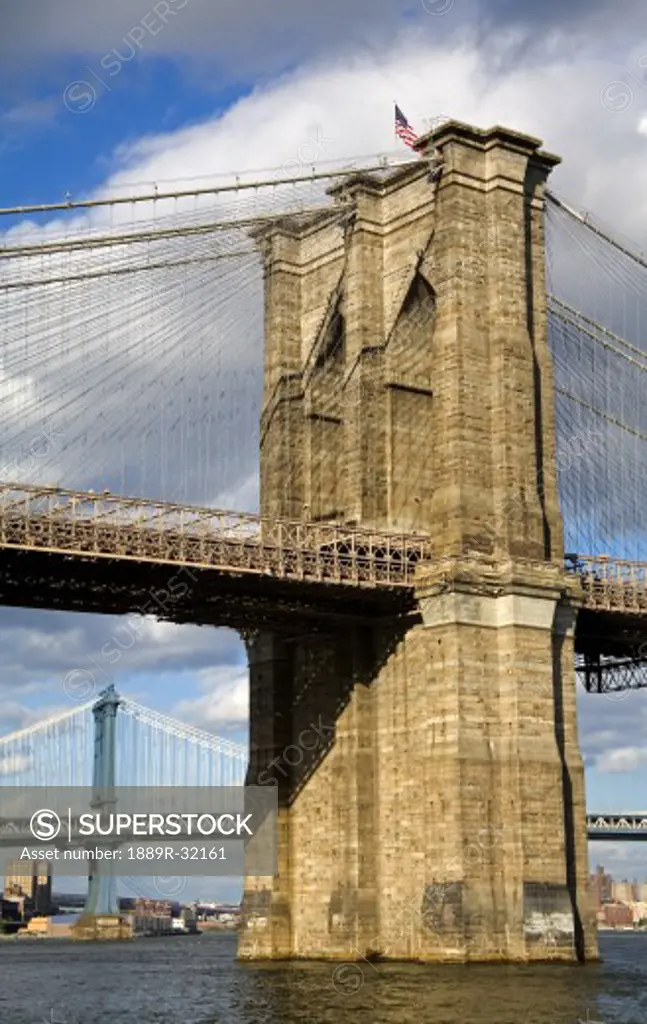 Brooklyn Bridge viewed from Lower Manhattan, New York City, New York, USA  