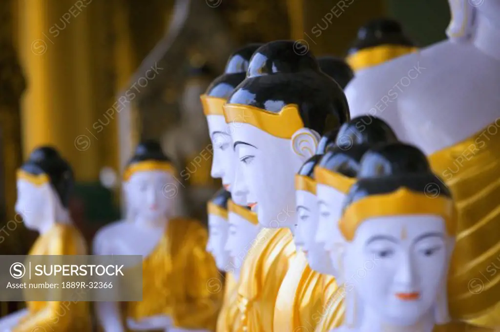 Buddhas at Shwedagon Pagoda, Yangon, Myanmar, Burma  