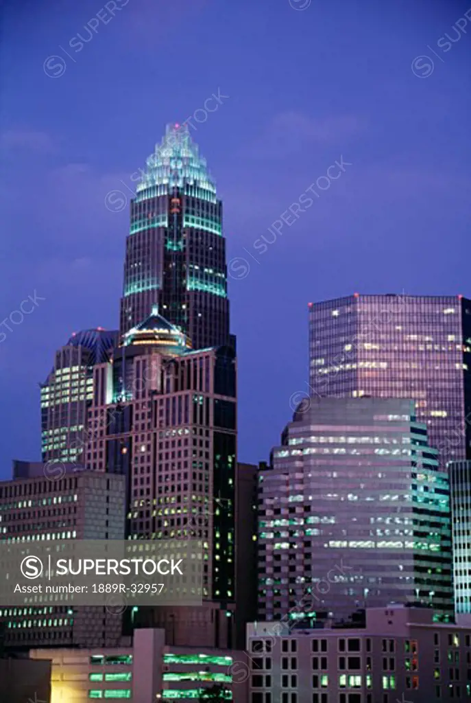 Financial district at night, Charlotte, North Carolina, USA  
