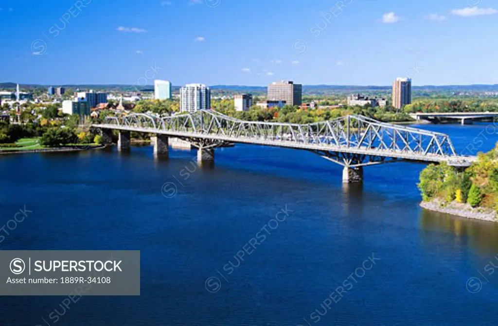 Ottawa River, Canada, Royal Alexandra Interprovincial Bridge spanning the Ottawa river between Ottawa and Hull/Gatineau