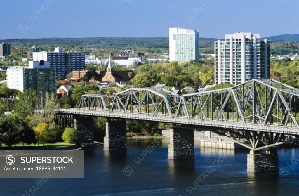 View of Hull and the Alexandra Bridge spanning the Ottawa River, Ottawa, Ontario, Canada