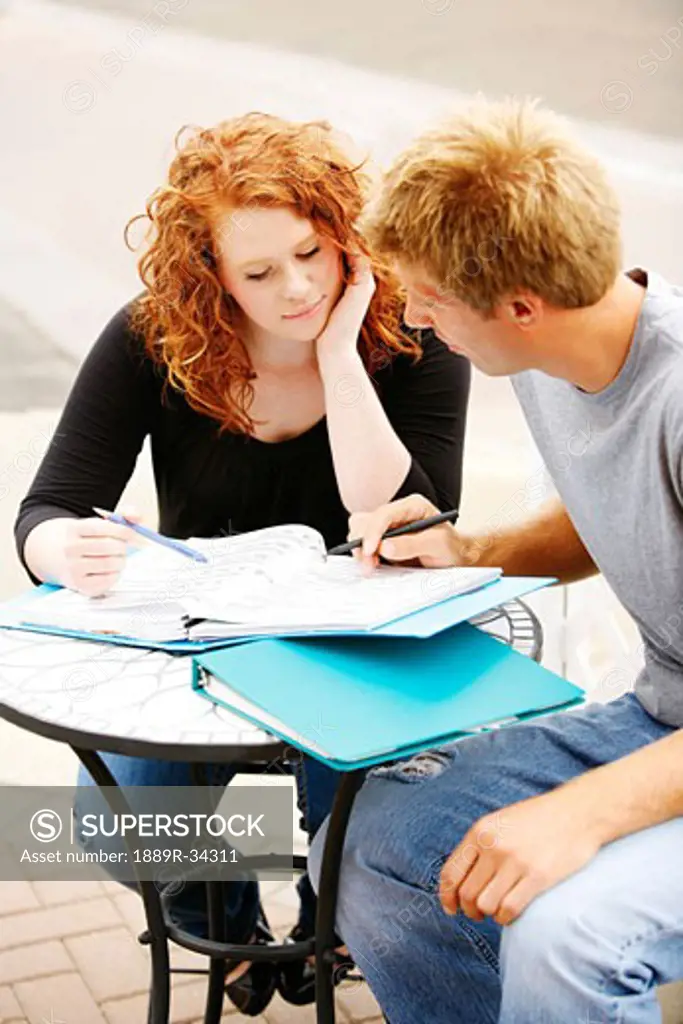 Couple working on homework