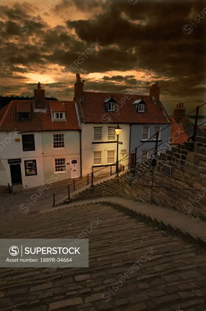 Whitby village at night, Yorkshire, England  