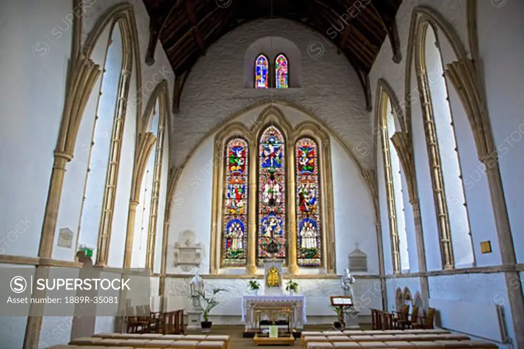 Stained glass windows, Duiske Abbey, Graiguenamanagh, County Kilkenny, Ireland, Europe  