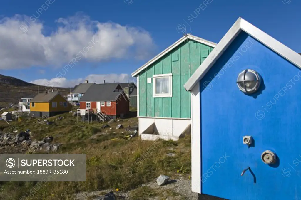 Colorful houses, Port of Nanortalik, Island of Qoornoq, Province of Kitaa, Southern Greenland