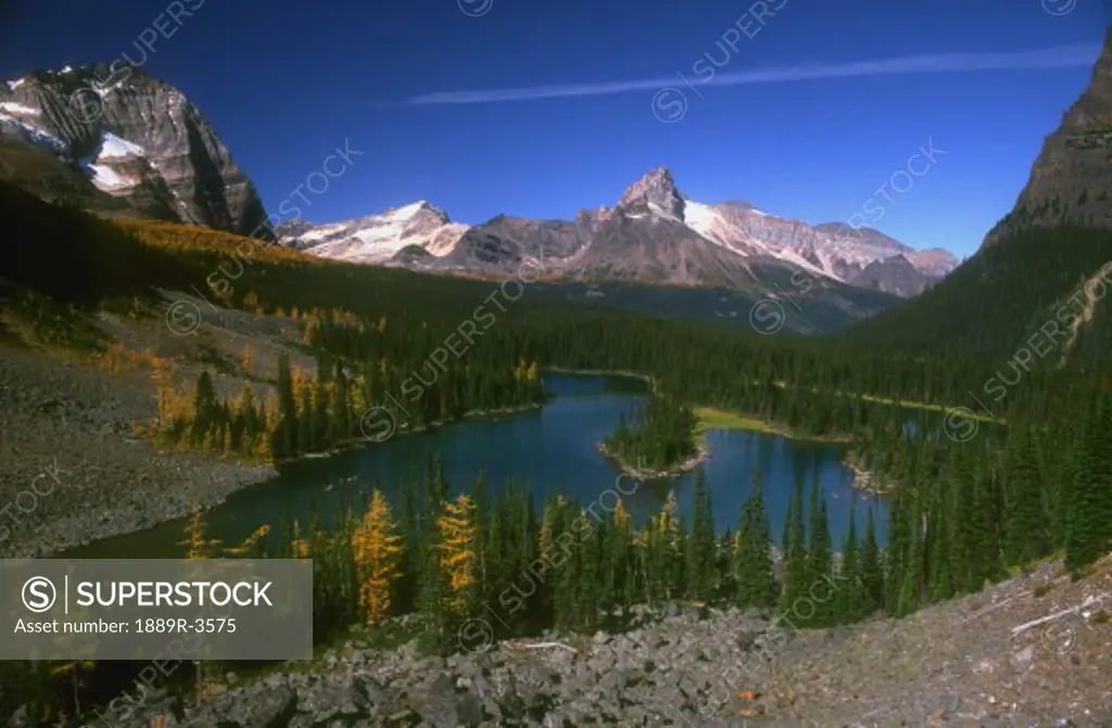 View of beautiful mountain scenery and lake