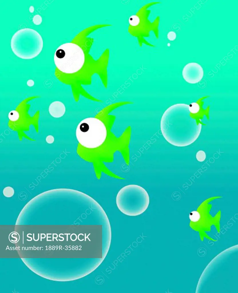Illustration of fish and bubbles