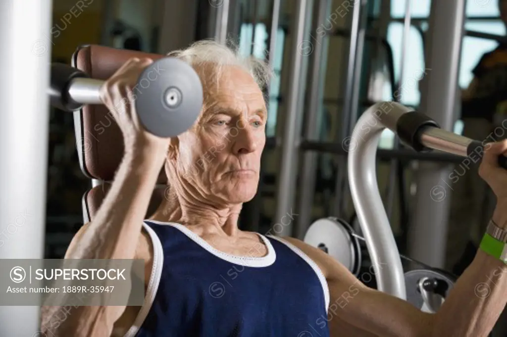 A senior man working out