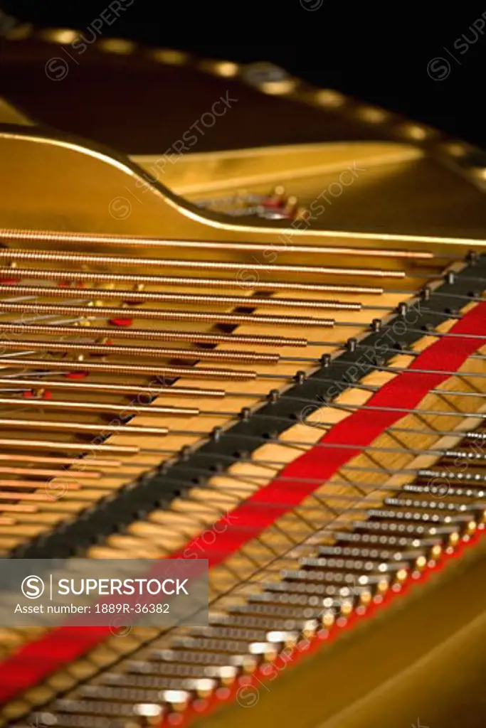 Close up of piano strings