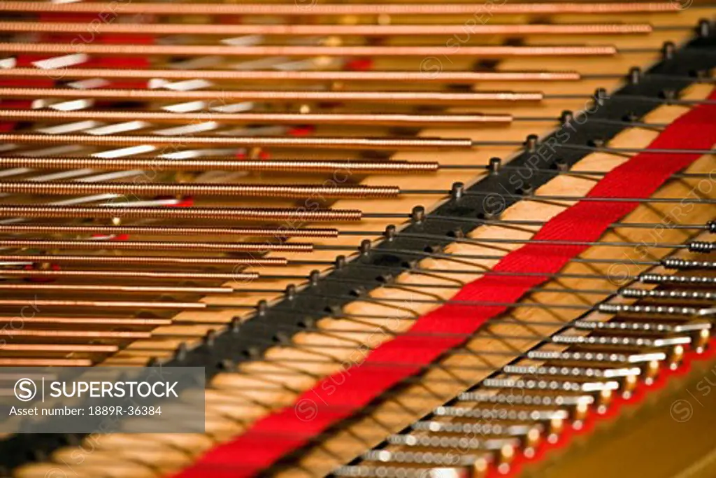 Close up of piano strings