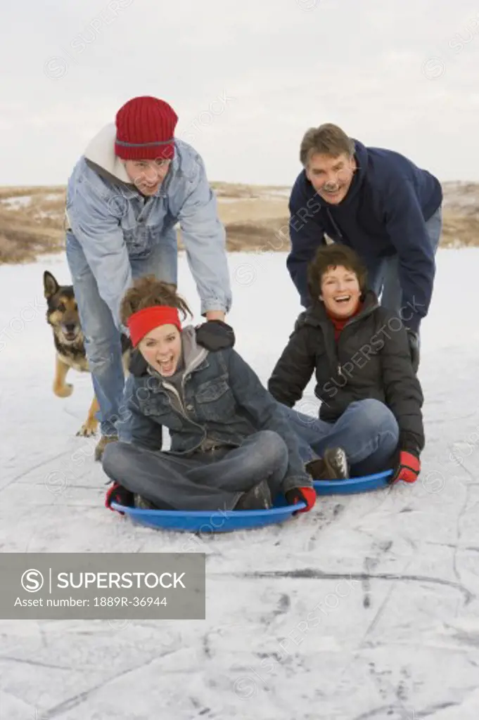 Family enjoying the winter