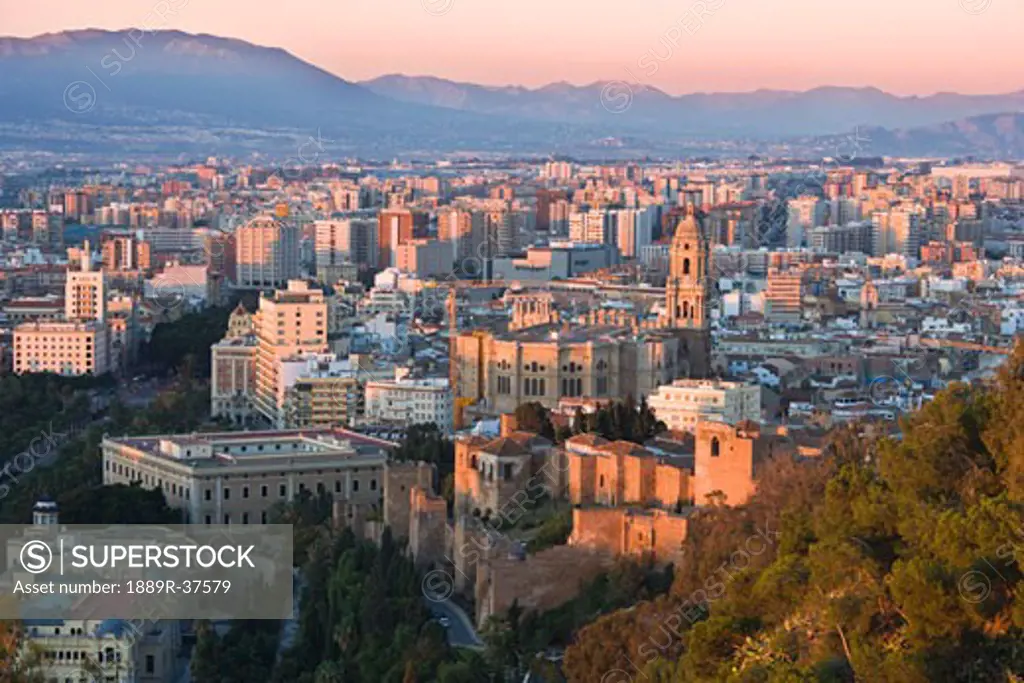 Malaga, Costa del Sol, Spain, view of the city and walls of the Alcazaba