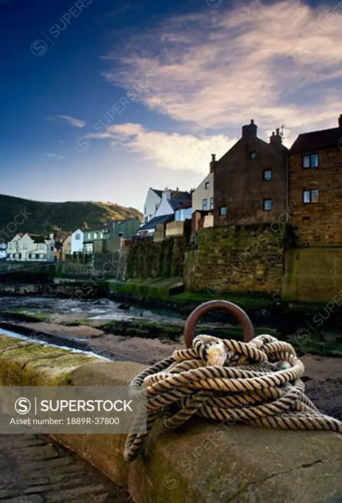 Staithes, North Yorkshire, England, coiled rope