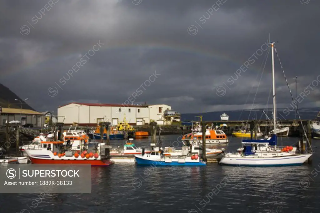 Port Of Isafjordur, West Fjords Region, Iceland, Rainbow, Europe