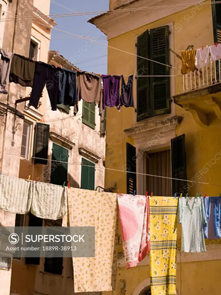 Laundry on the line, Corfu, Greece  