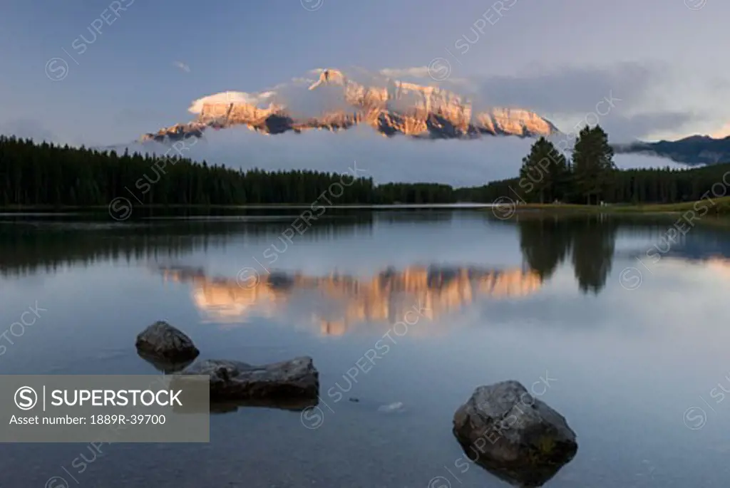 View of Mount Rundle from Two Jack Lake, Banff National Park, Banff, British Columbia, Canada
