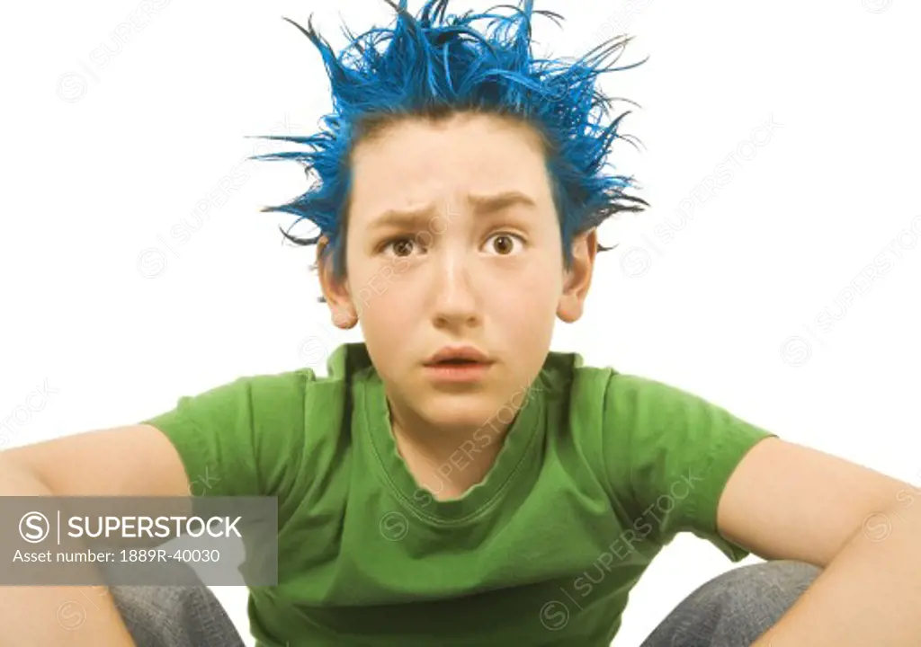 Boy with blue hair