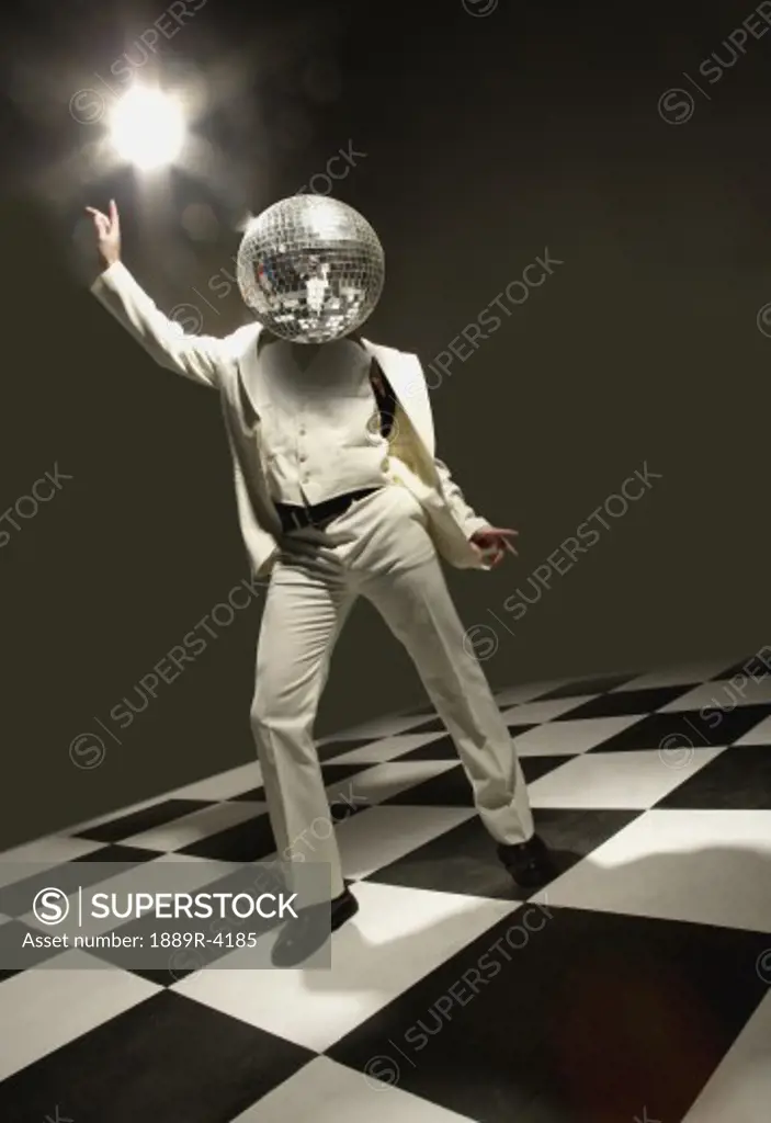 Disco dancer with disco ball for head