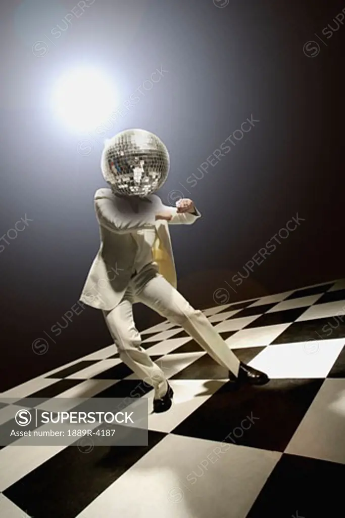 Disco dancer with disco ball for head
