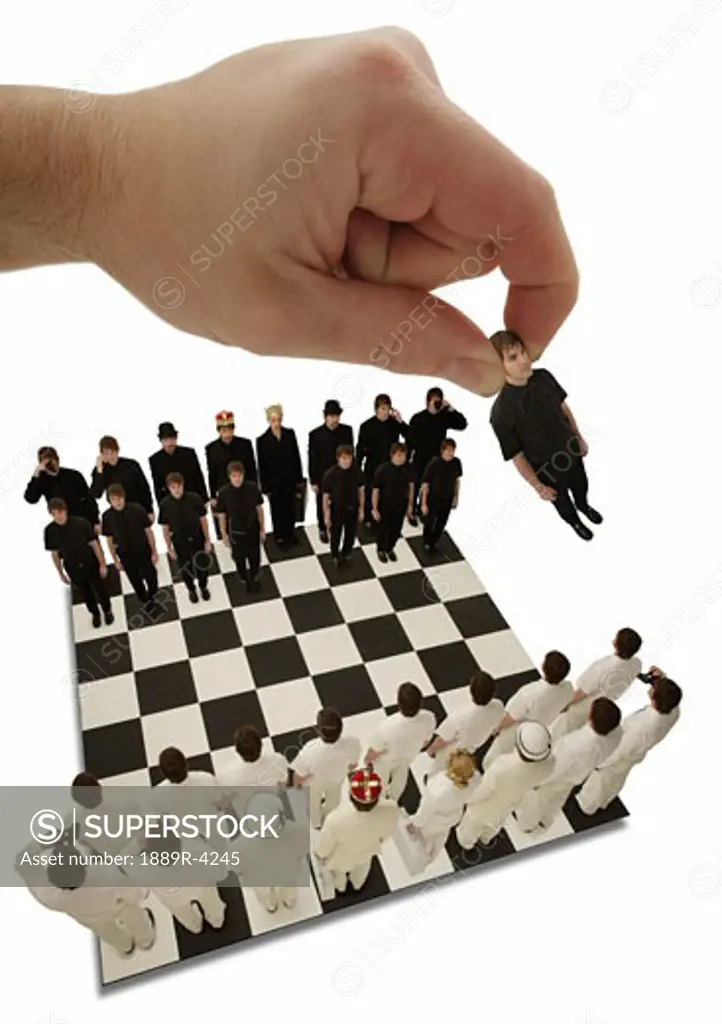 Chess being played with little people