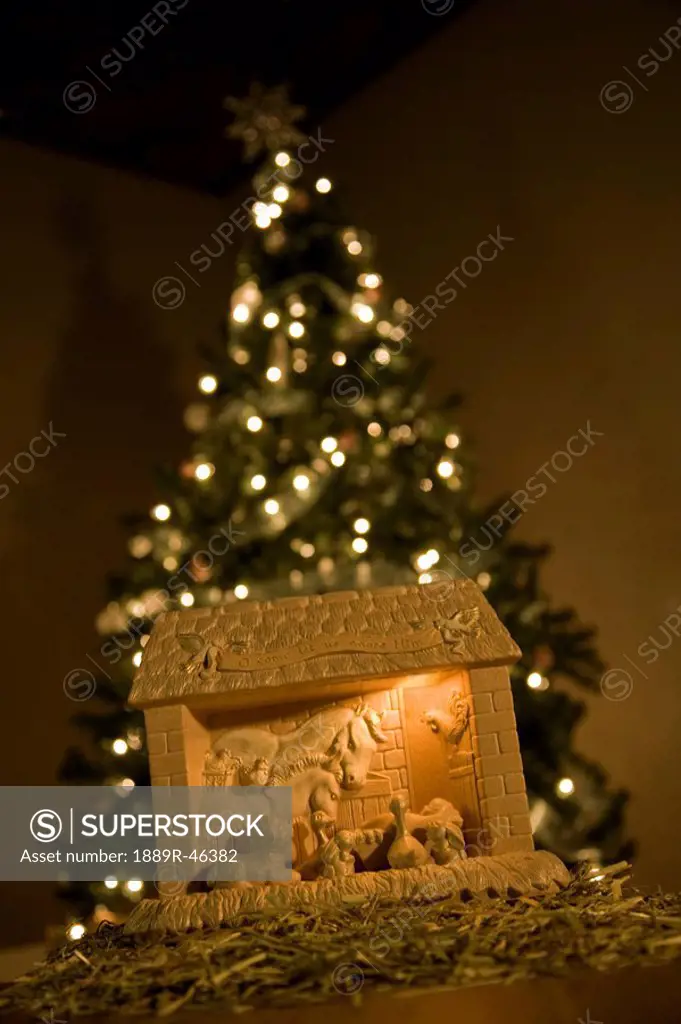 A wooden nativity scene