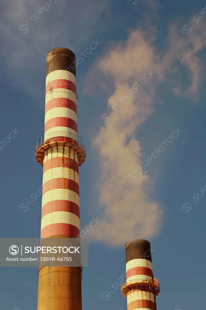 Petrochemical industry smokestacks, La Linea de la Concepcion, Cadiz Province, Spain