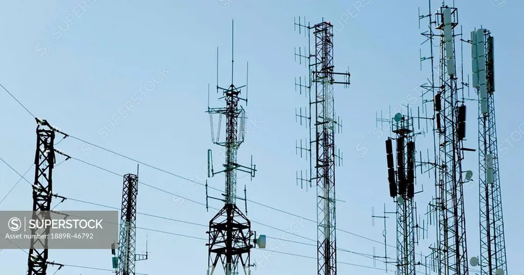 Communication masts and aerials near Mijas, Costa del Sol, Malaga Province, Spain
