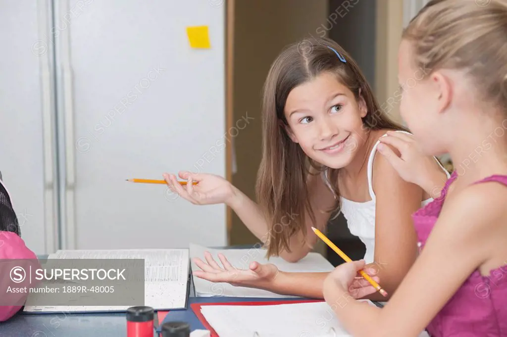 Children doing homework at home