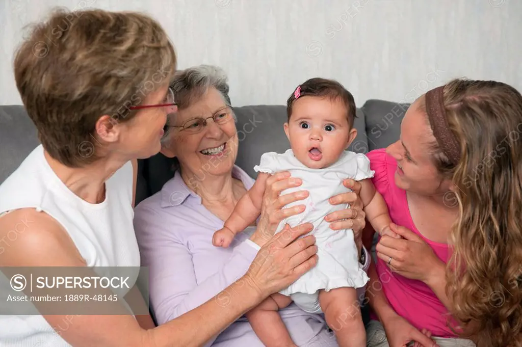 Four generations of females spending time together