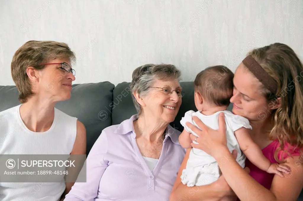 Four generations of females spending time together