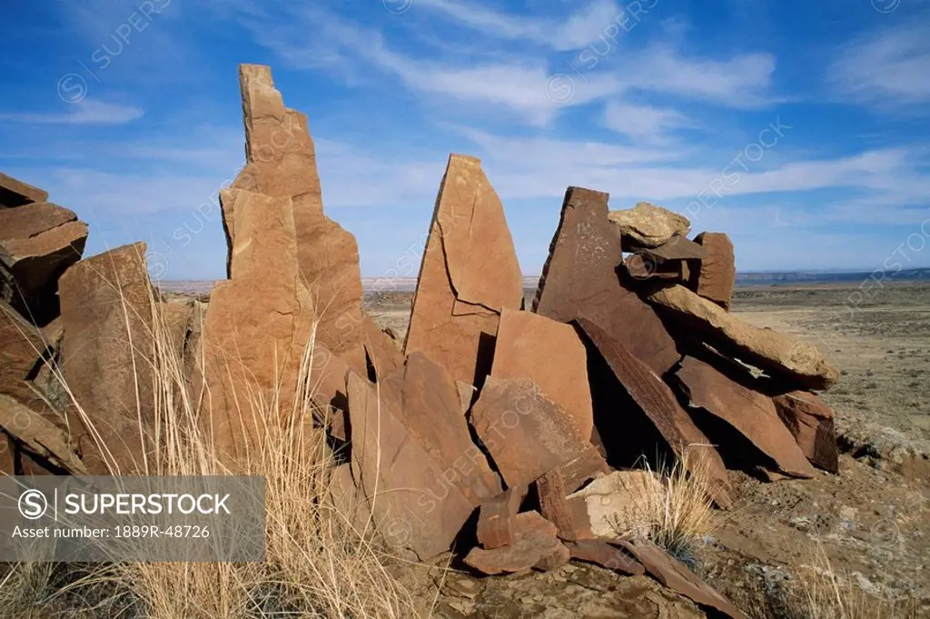 Fence made from flat stone slabs, New Mexico, USA