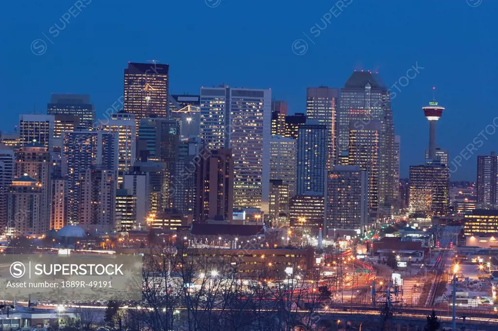 City skyline at night, Calgary, Alberta, Canada