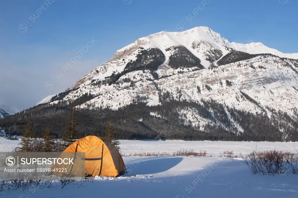 Tent in winter, Kananaskis Country, Alberta, Canada