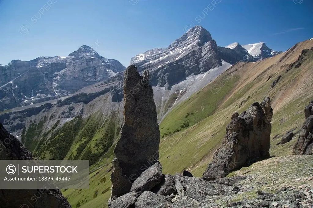 kananaskis country, alberta, canada, rock formations and mountains from centennial ridge