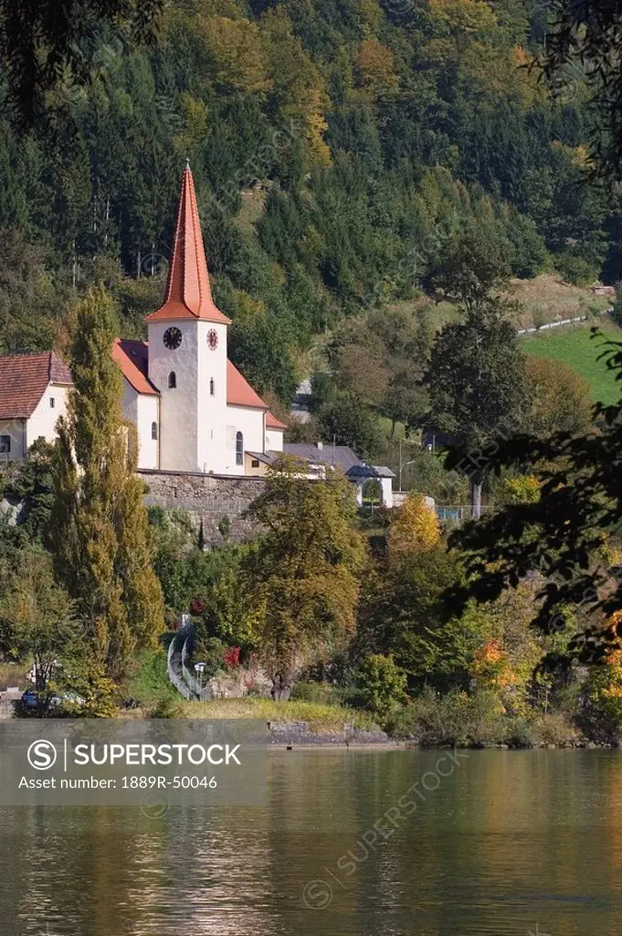 church east of grein, danube river, austria