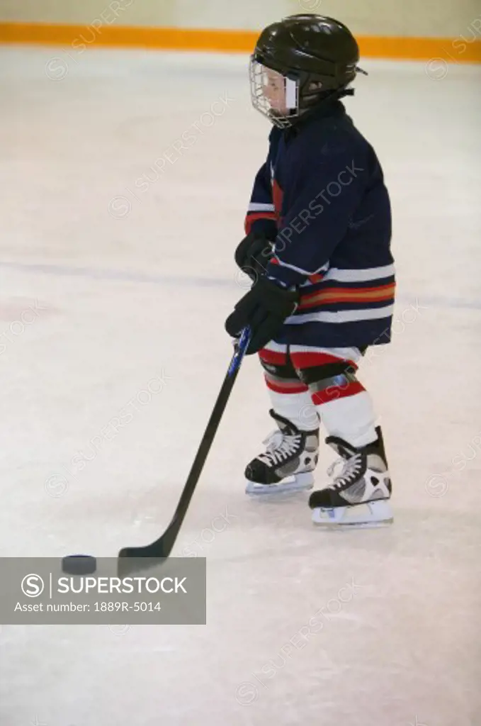 A portrait of a young hockey player