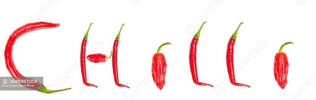the word ´chilli´ spelled with red jalapeno peppers