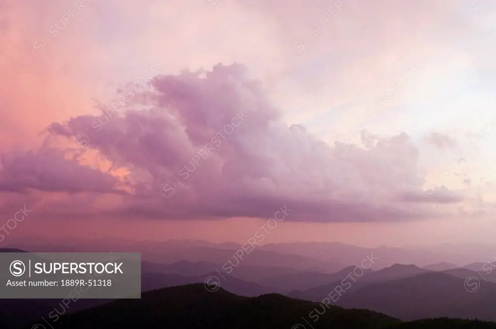 blue ridge parkway, north carolina, united states of america, clearing storm clouds at sunset over the black mountains