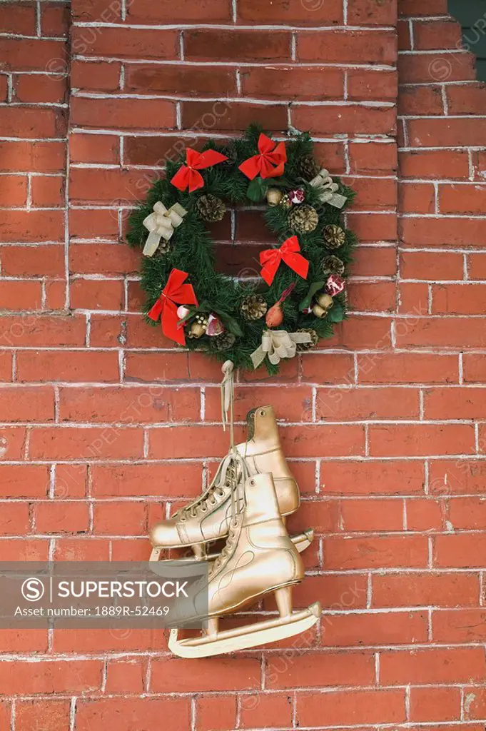 skates hanging from a wreath