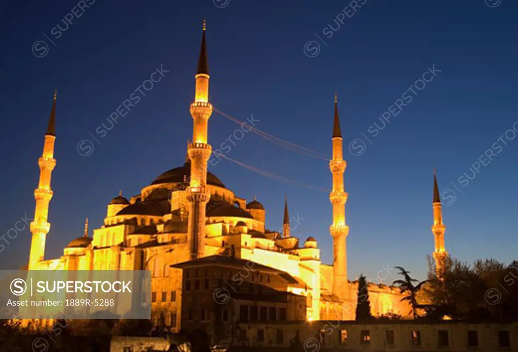 Blue Mosque at Night Istanbul Turkey Europe     