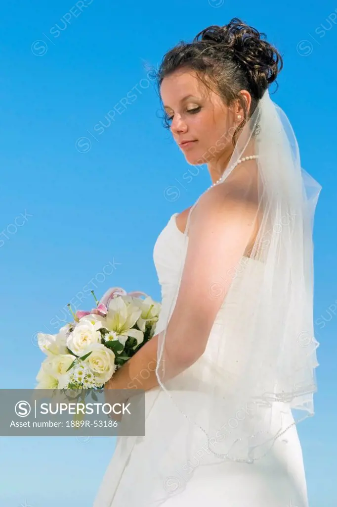 mayan riviera, akumal, mexico, bride with a blue sky background