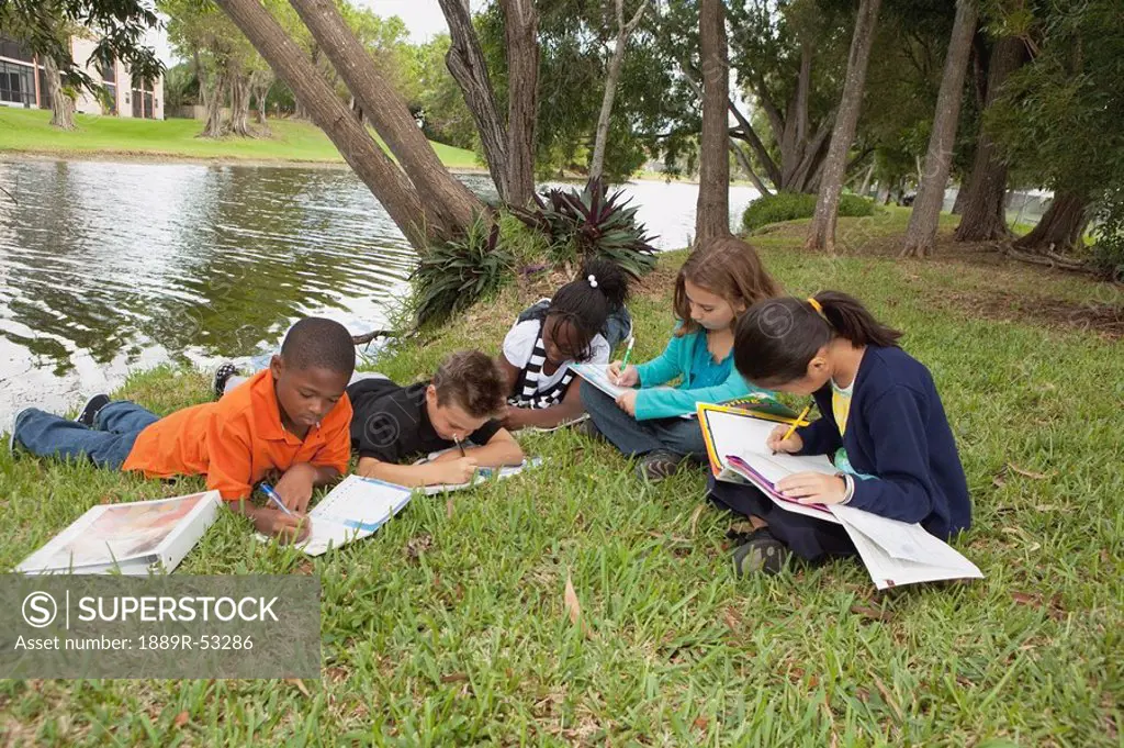 fort lauderdale, florida, united states of america, a group of students doing school work in the park