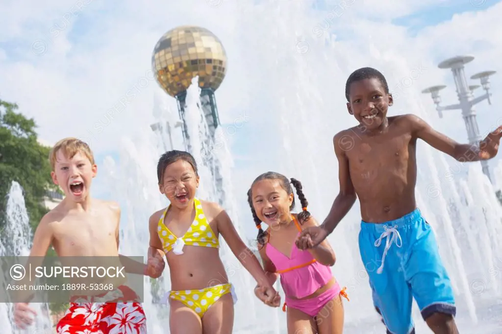 children together at a water park