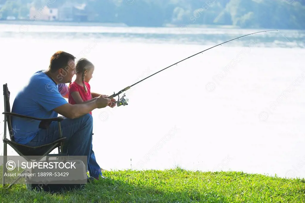 a father and daughter fishing