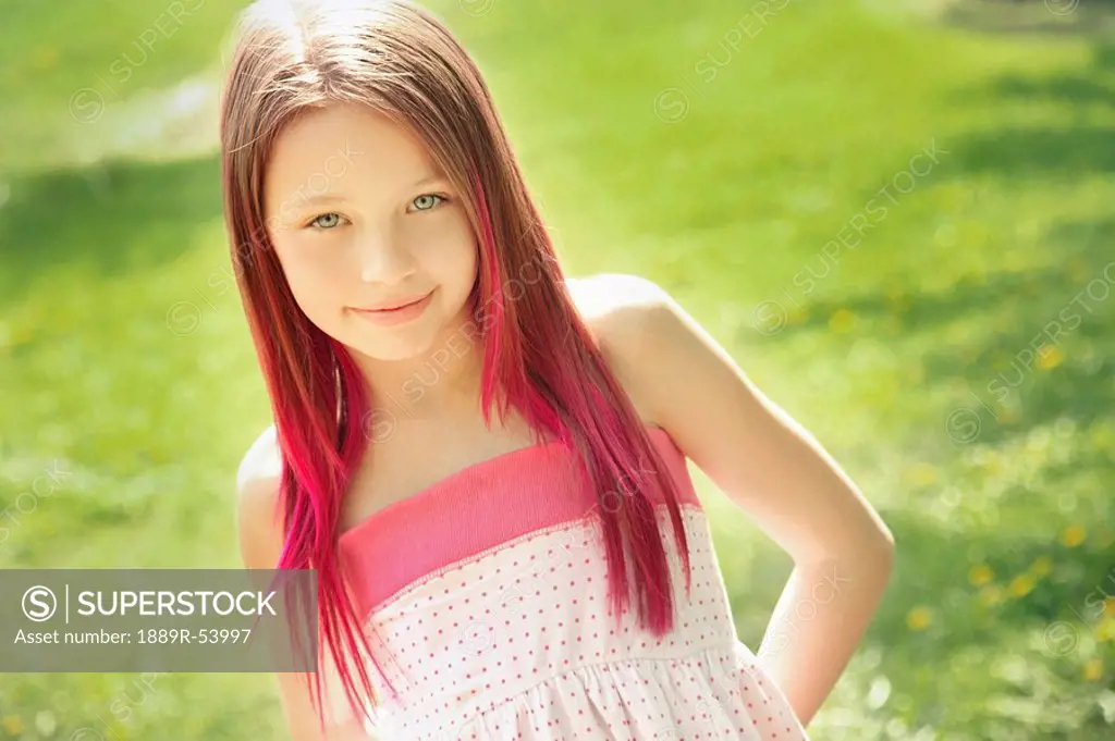 edmonton, alberta, canada, a girl with red tips at the end of her long hair