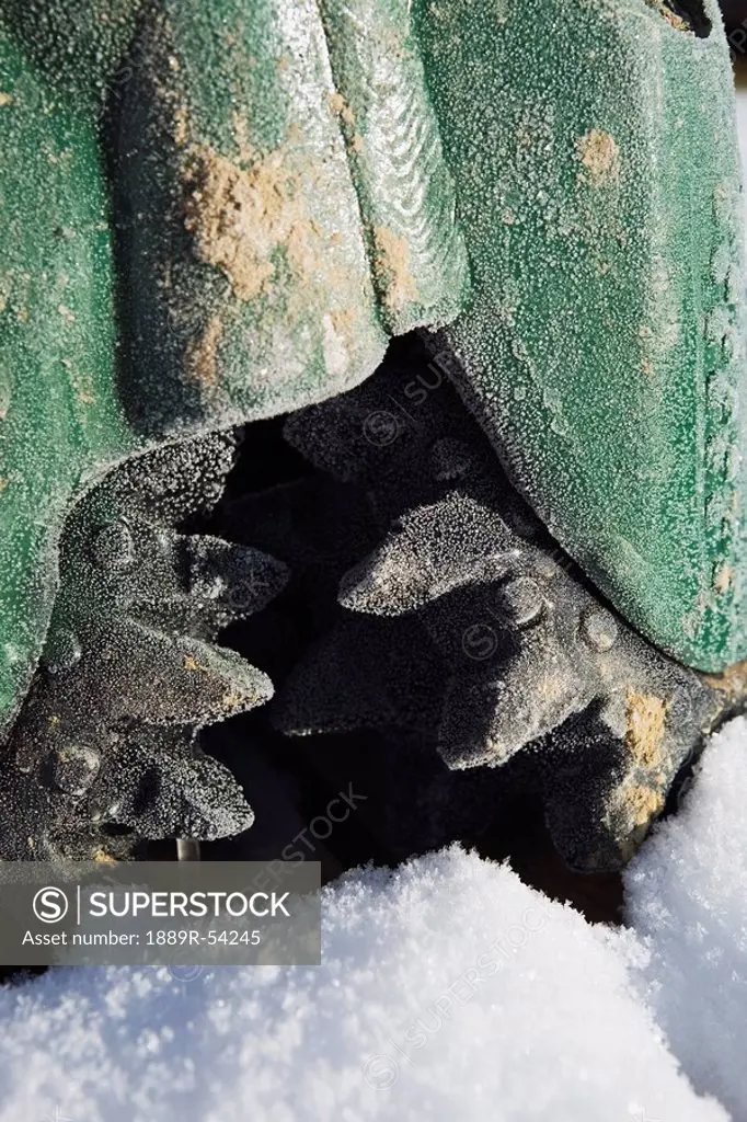 edson, alberta, canada, close up of a frosted drilling bit in snow